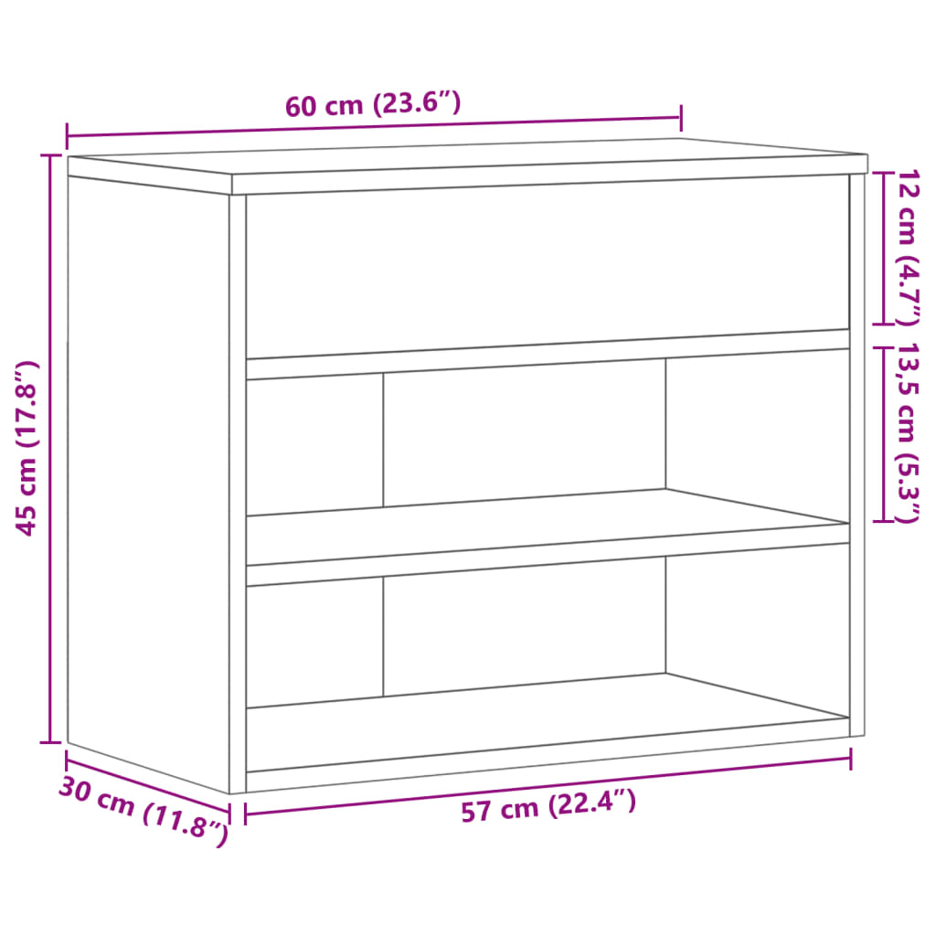 Klupa za cipele boja sivog hrasta 60x30x45 cm konstruirano drvo