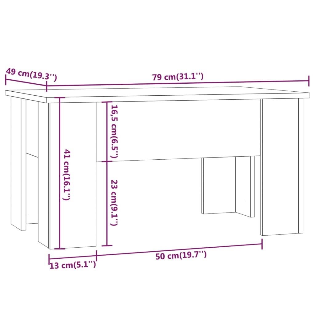 Stolić za kavu crni 79 x 49 x 41 cm od konstruiranog drva