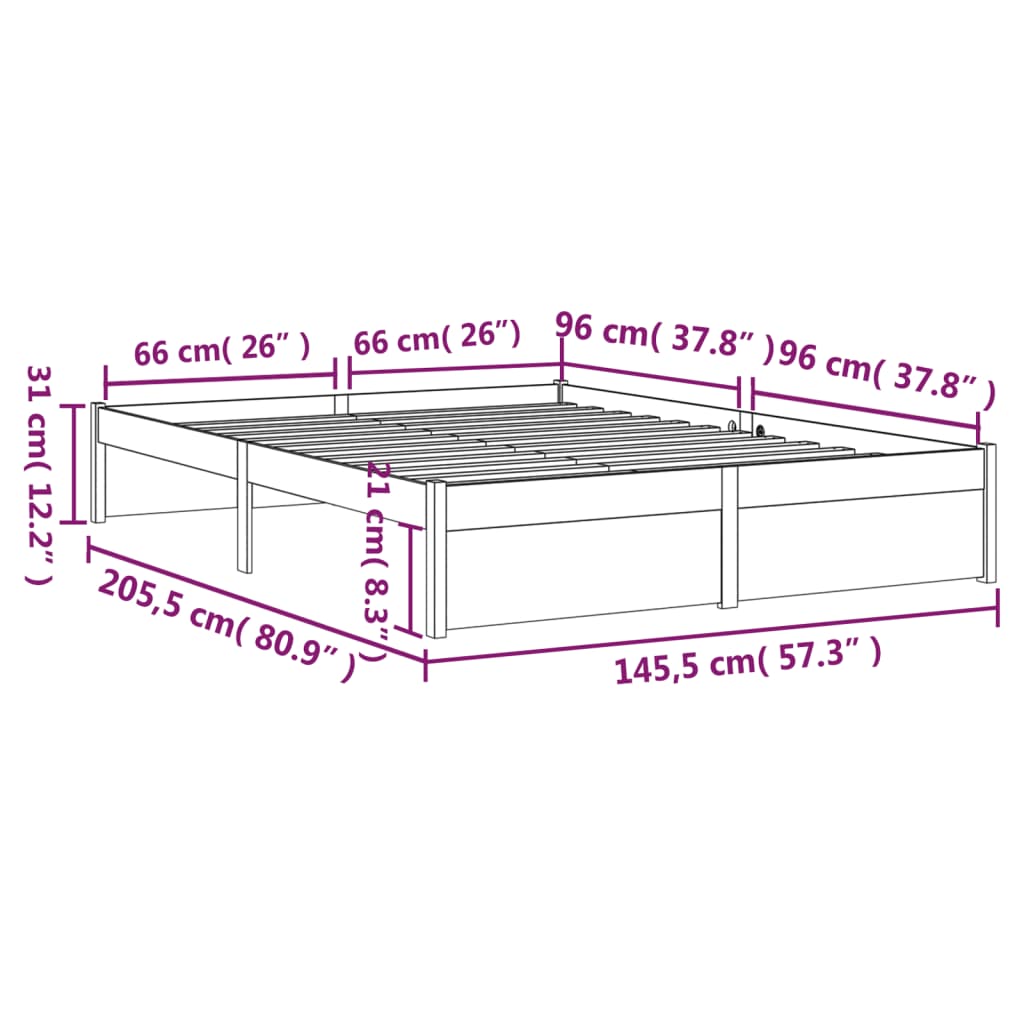 Okvir za krevet od masivnog drva sivi 140 x 200 cm