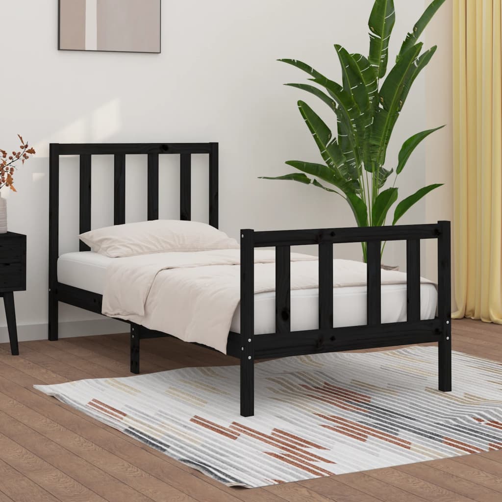 Okvir za krevet od masivnog drva crni 75 x 190 cm mali