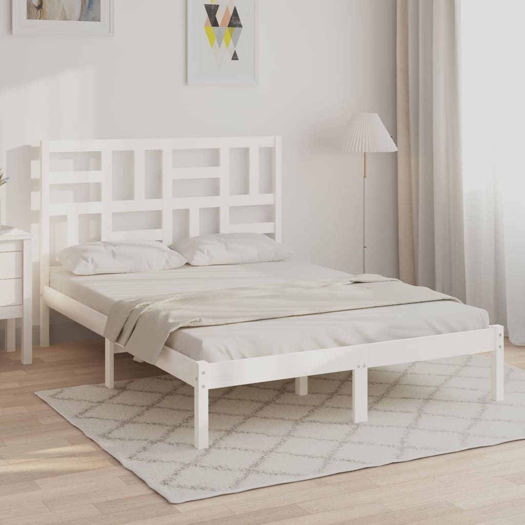 Okvir za krevet od masivne borovine bijeli 140 x 190 cm