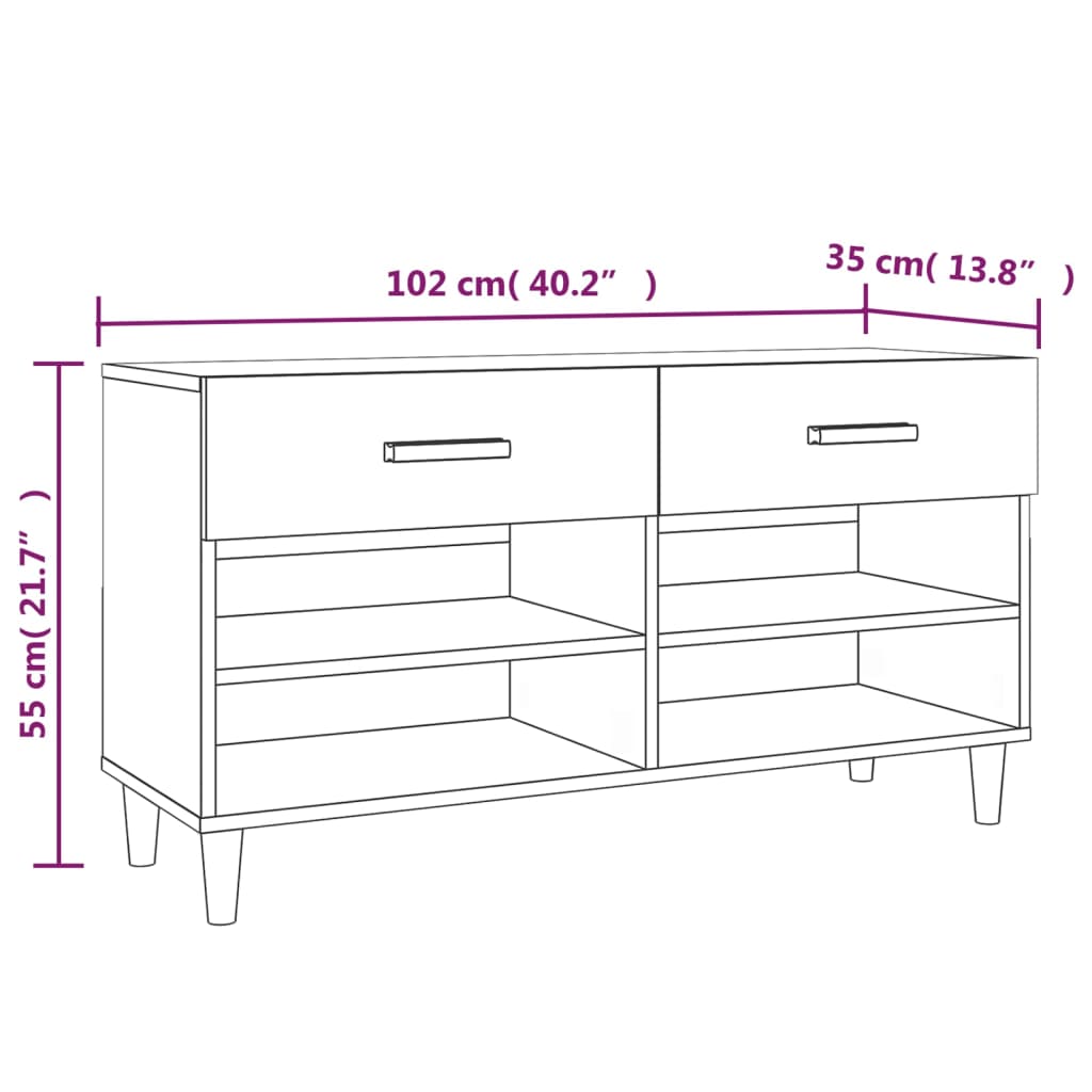 Ormarić za cipele sivi hrast 102 x 35 x 55 cm konstruirano drvo