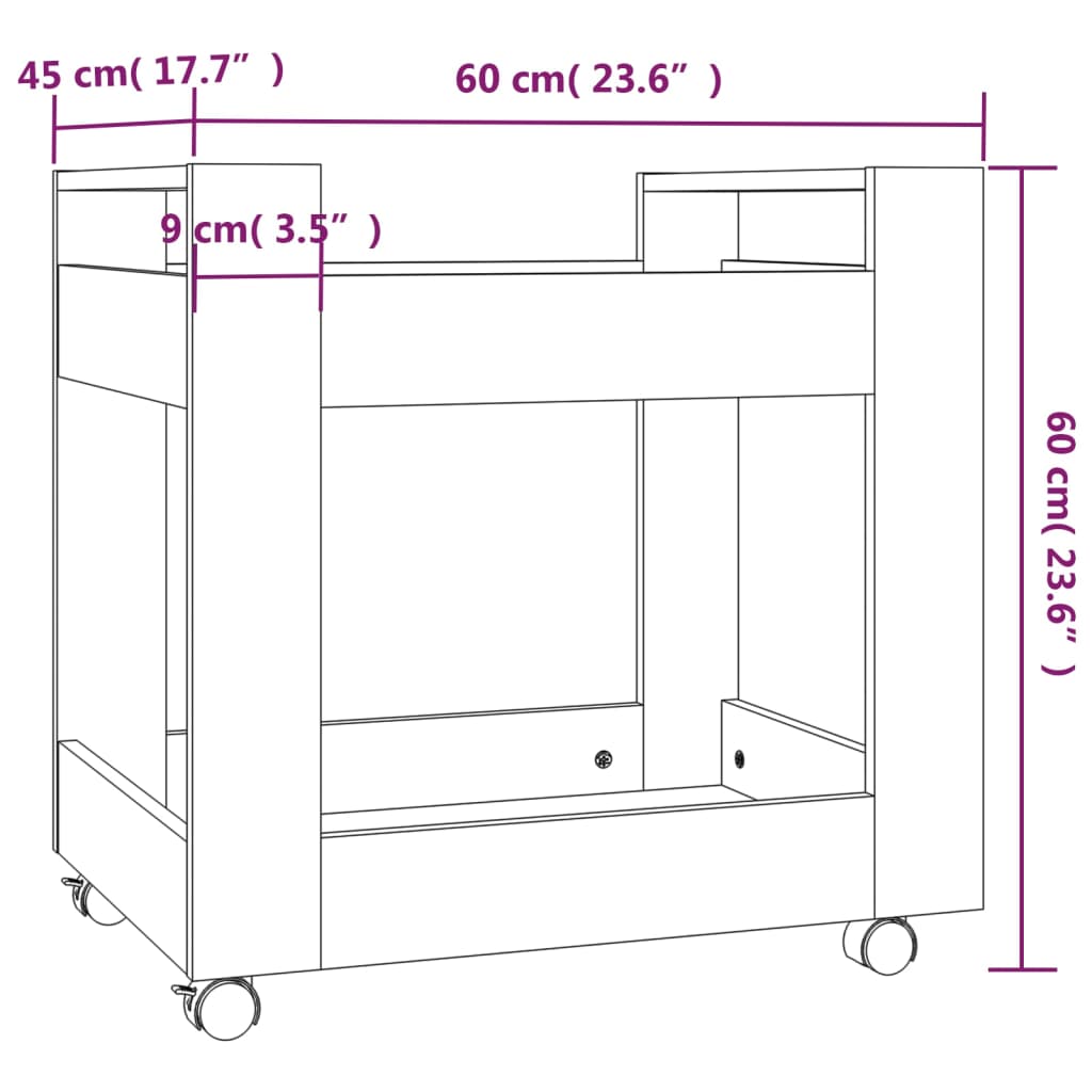 Kolica za radni stol boja betona 60x45x60 cm konstruirano drvo