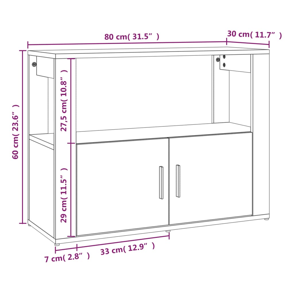 Komoda sivog hrasta sonome 80x30x60 cm od konstruiranog drva