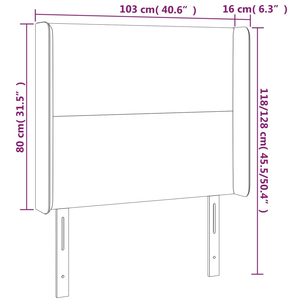 Uzglavlje s ušima crno 103x16x118/128 cm baršunasto