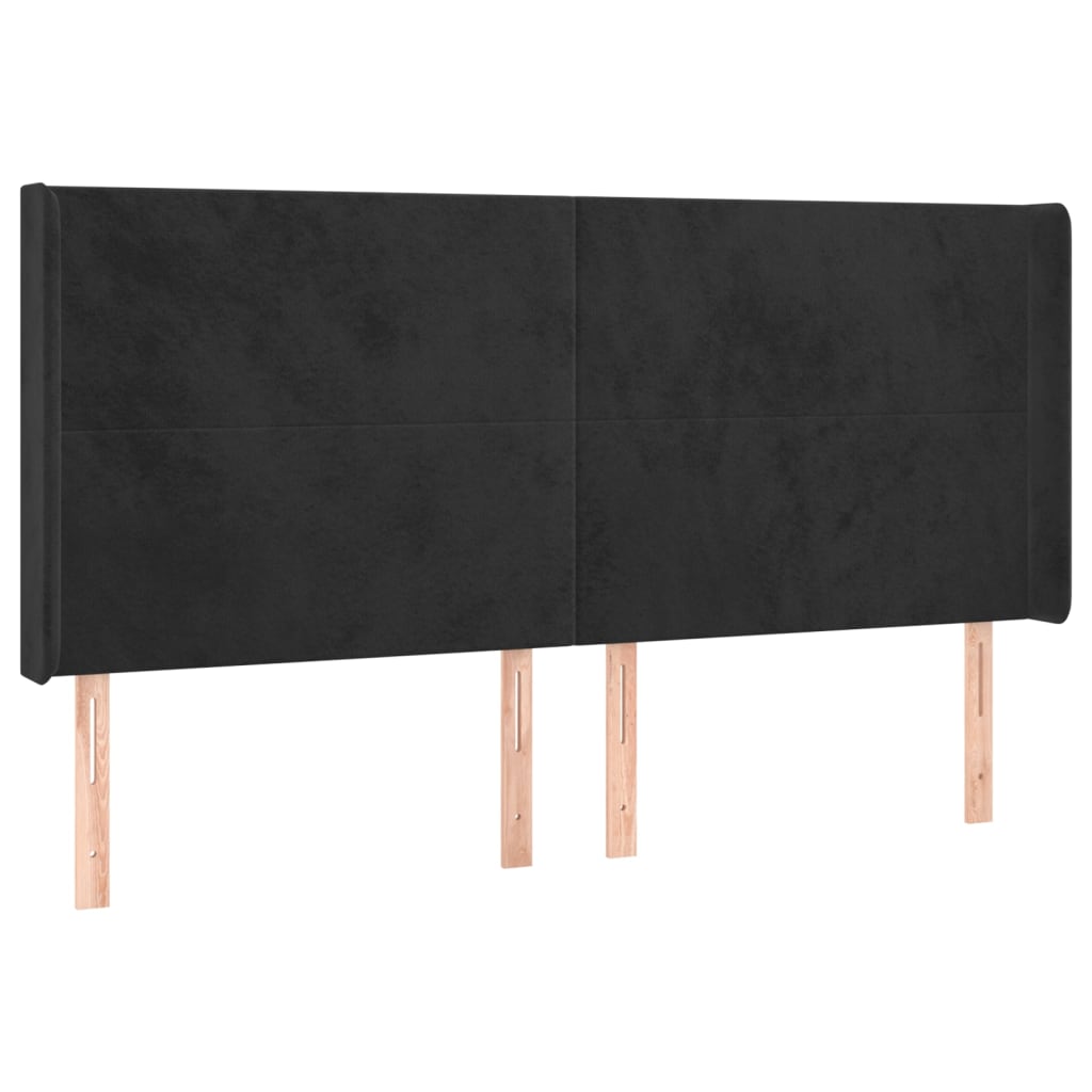 Uzglavlje s ušima crno 203x16x118/128 cm baršunasto