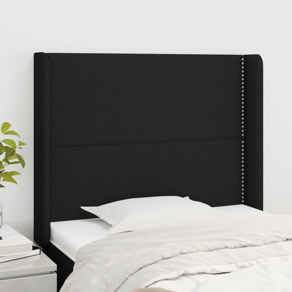 Uzglavlje s ušima crno 93x16x118/128 cm od tkanine