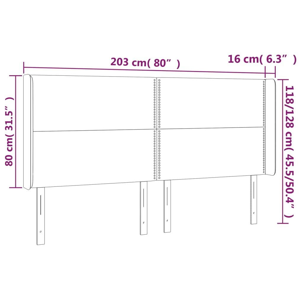 Uzglavlje s ušima crno 203x16x118/128 cm baršunasto