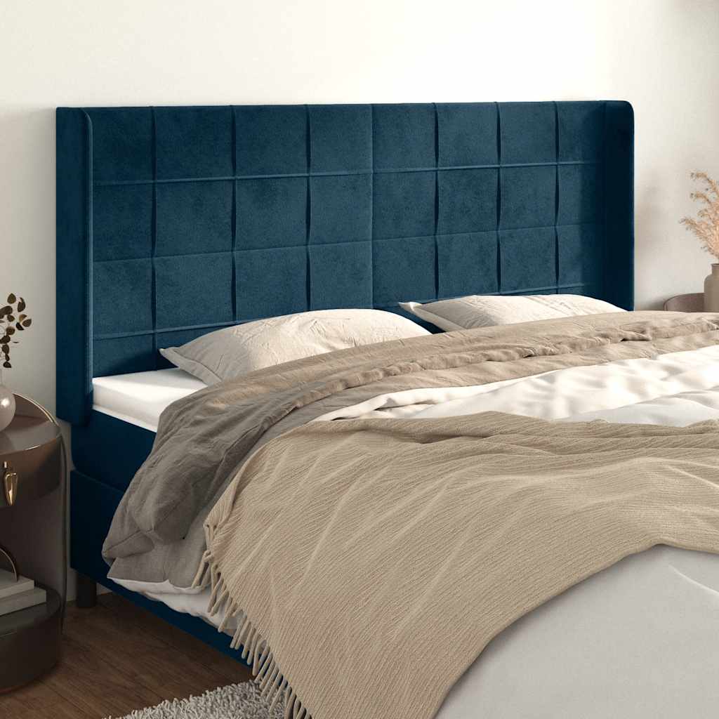 Uzglavlje s ušima tamnoplavo 203x16x118/128 cm baršunasto