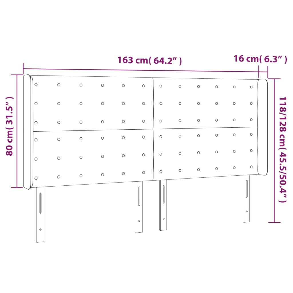 Uzglavlje s ušima boja cappuccina 163x16x118/128cm umjetna koža