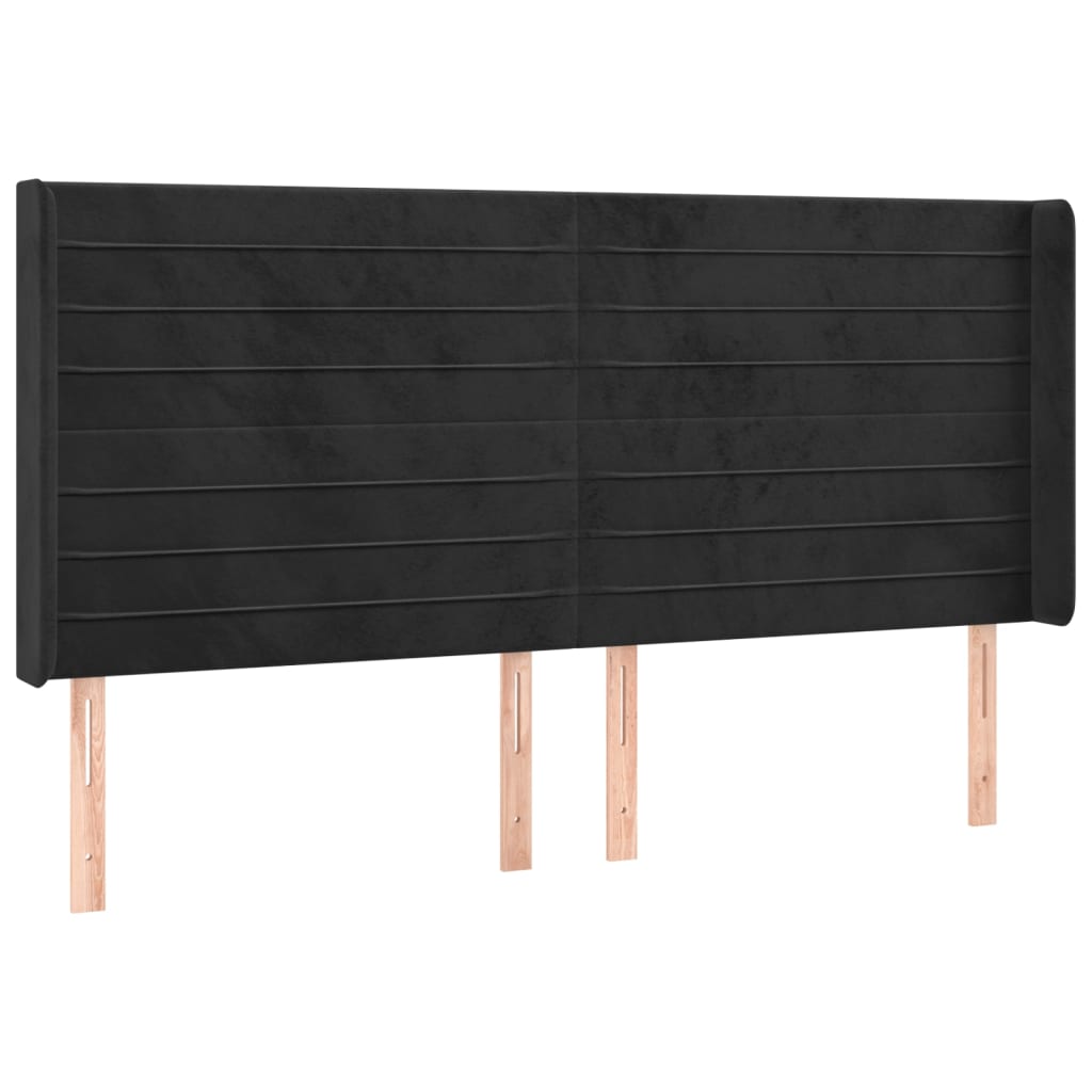 Uzglavlje s ušima crno 163x16x118/128 cm baršunasto