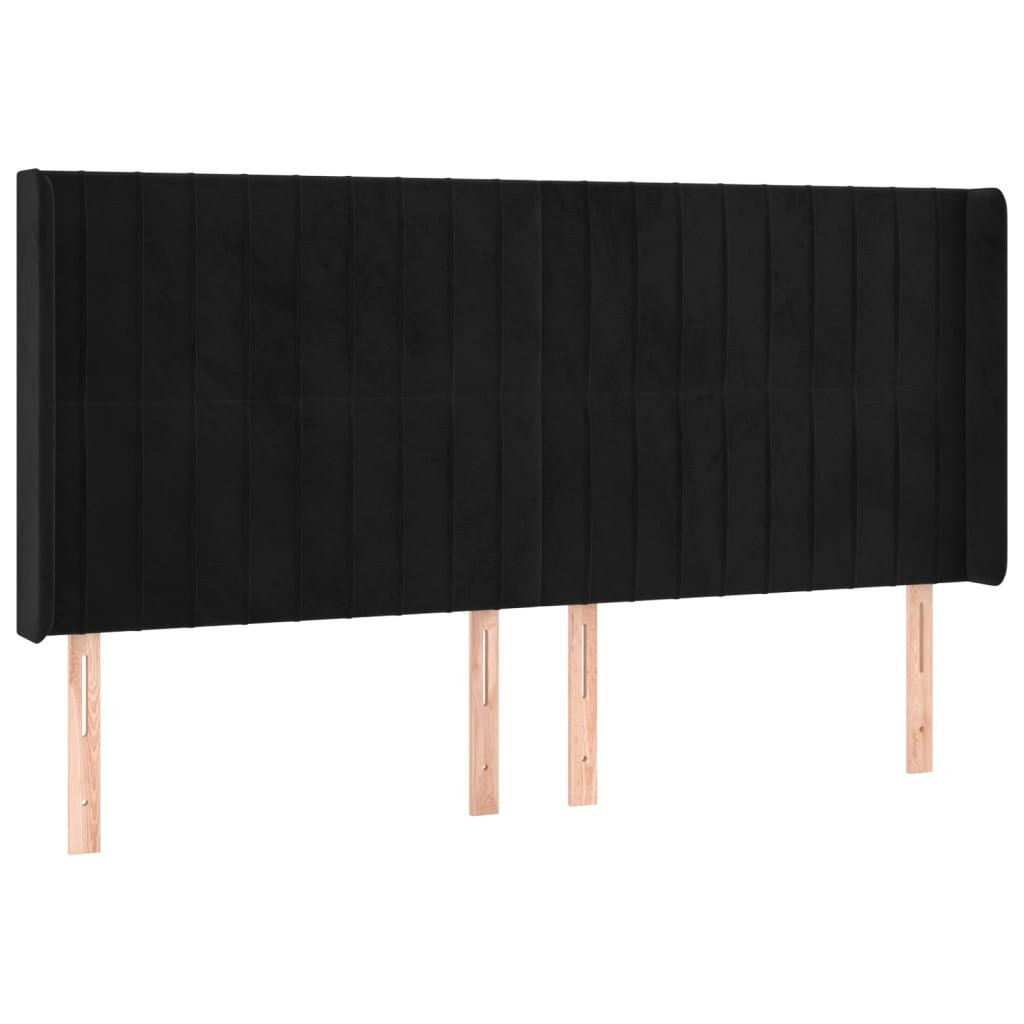 Uzglavlje s ušima crno 203x16x118/128 cm baršunasto