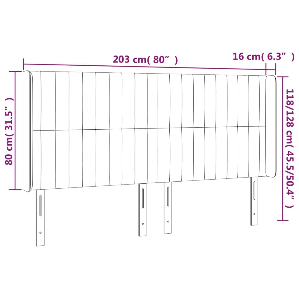 Uzglavlje s ušima crno 203x16x118/128 cm baršunasto