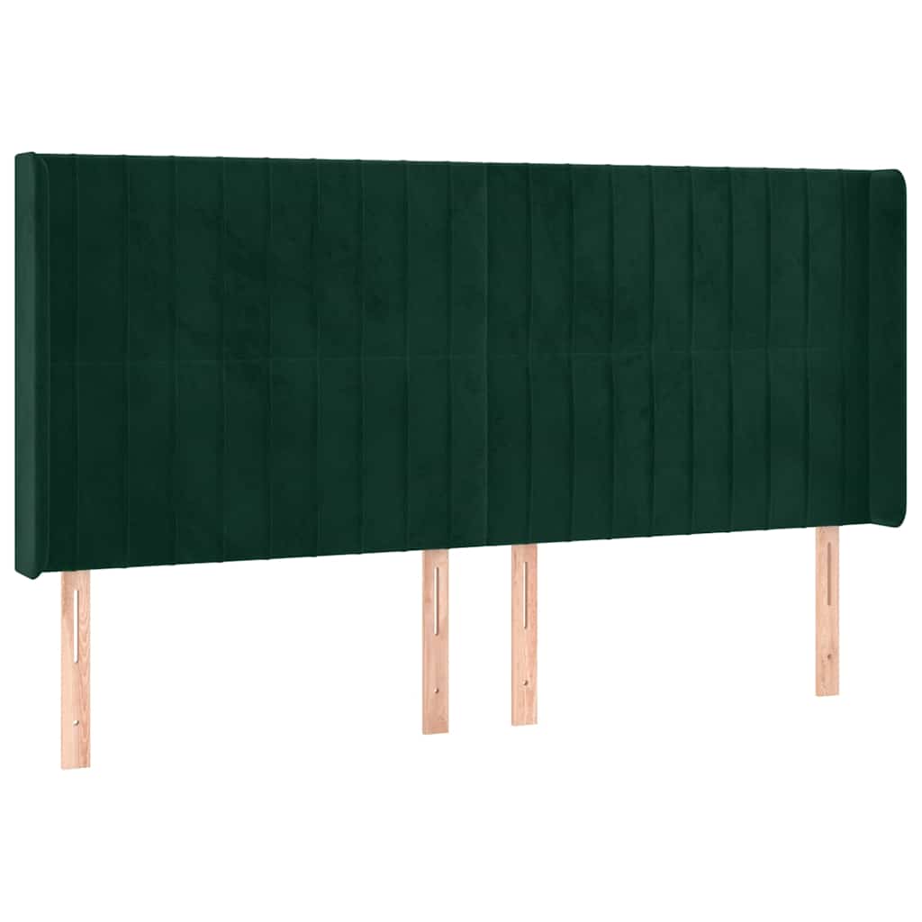Uzglavlje s ušima tamnozeleno 203x16x118/128 cm baršunasto