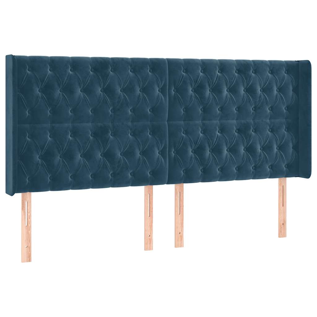 Uzglavlje s ušima tamnoplavo 203x16x118/128 cm baršunasto