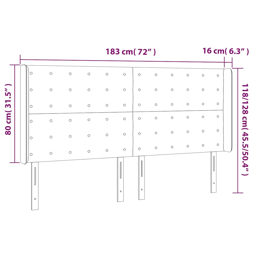 Uzglavlje s ušima tamnoplavo 183x16x118/128 cm baršunasto