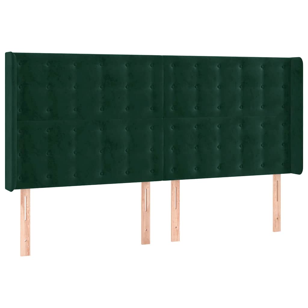 Uzglavlje s ušima tamnozeleno 203x16x118/128 cm baršunasto