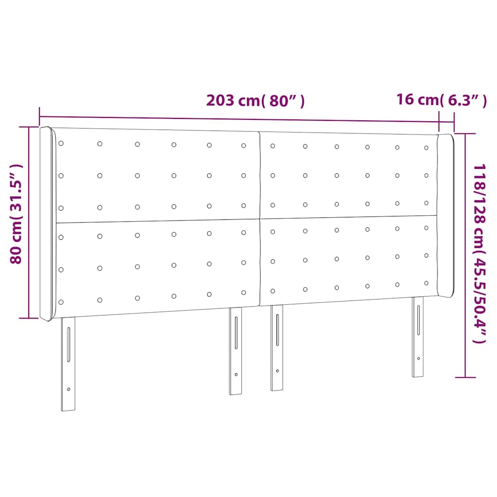Uzglavlje s ušima tamnozeleno 203x16x118/128 cm baršunasto