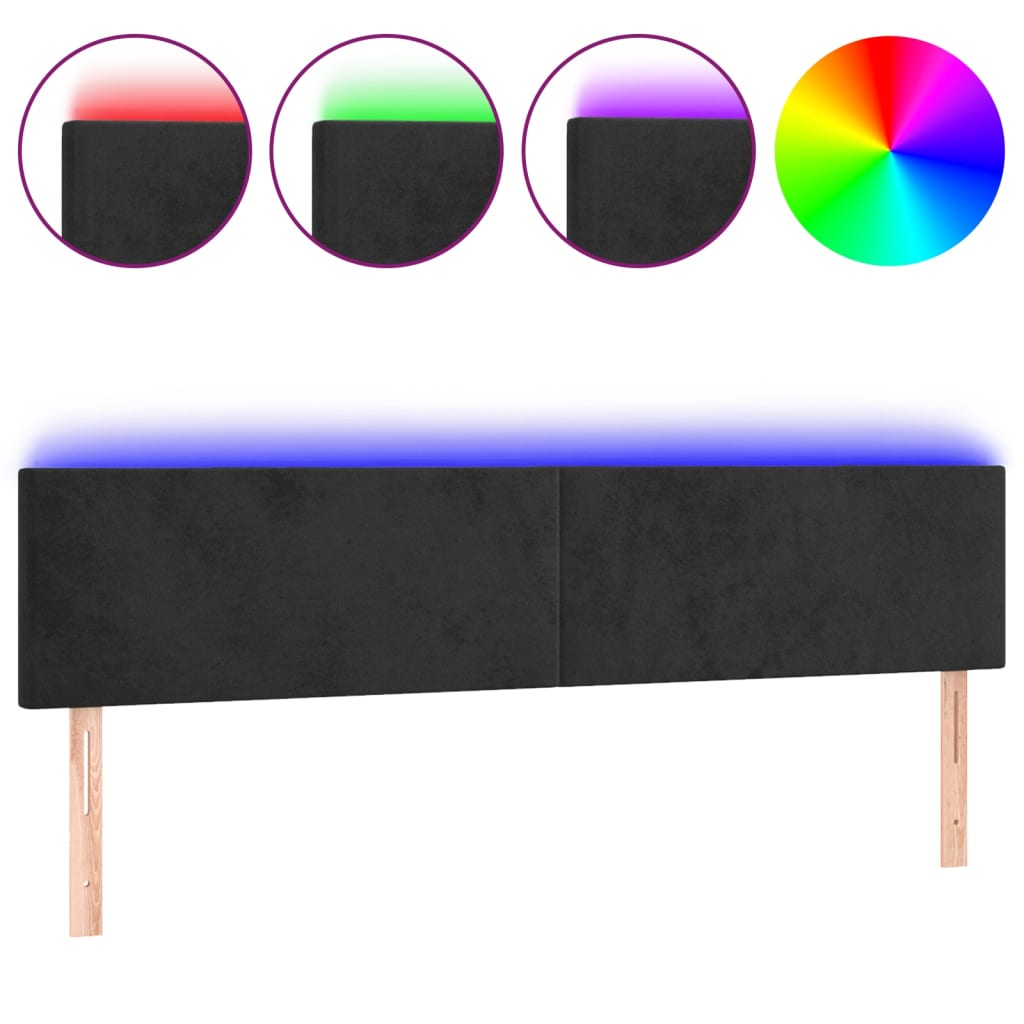LED uzglavlje crno 180x5x78/88 cm baršunasto