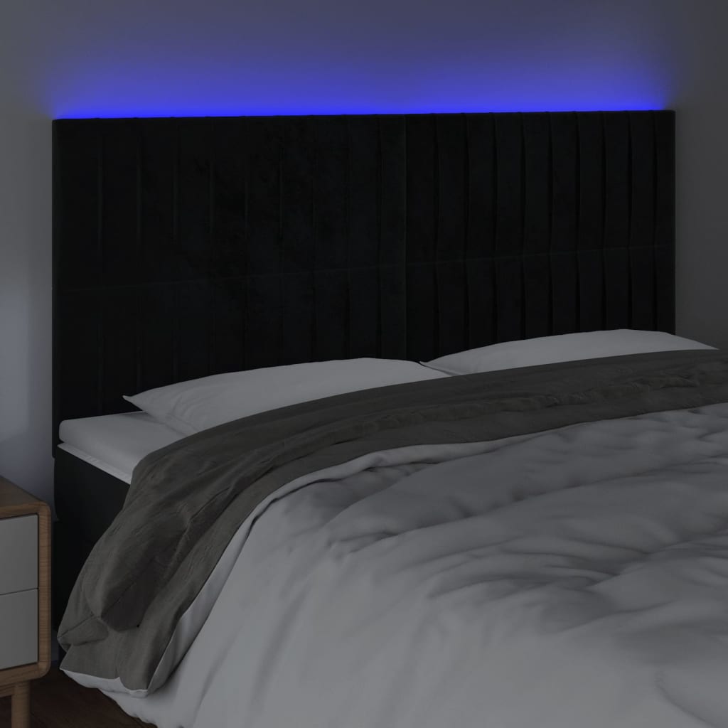 LED uzglavlje crno 200x5x118/128 cm baršunasto