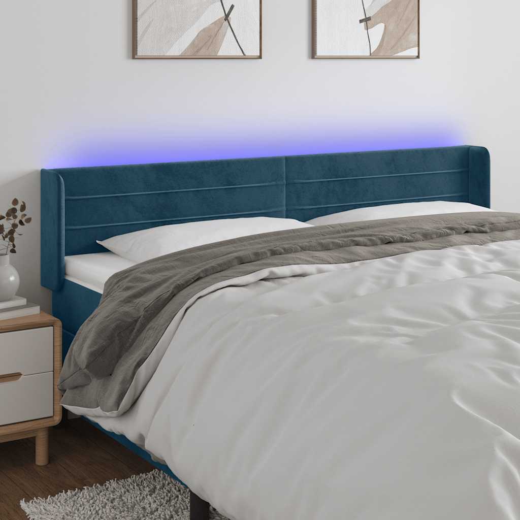 LED uzglavlje tamnoplavo 163x16x78/88 cm baršunasto