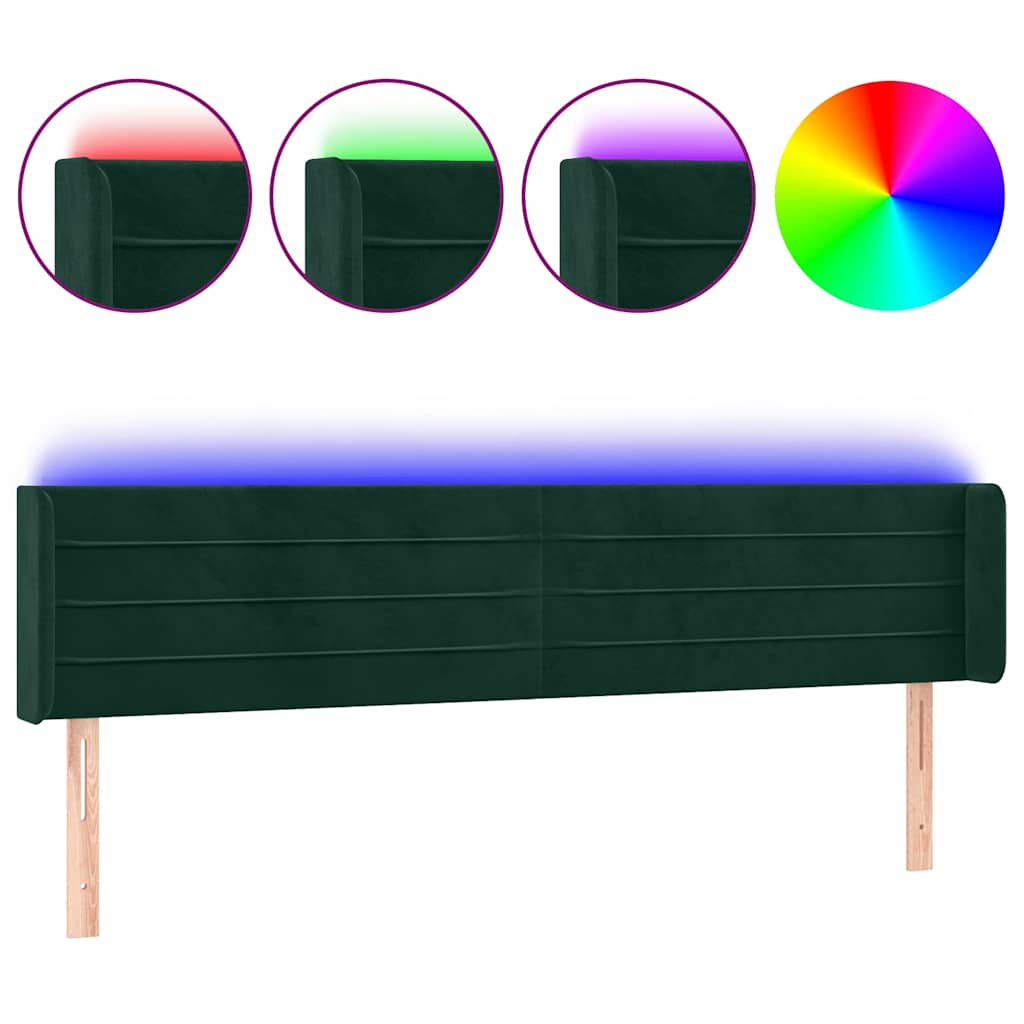 LED uzglavlje tamnozeleno 203x16x78/88 cm baršunasto