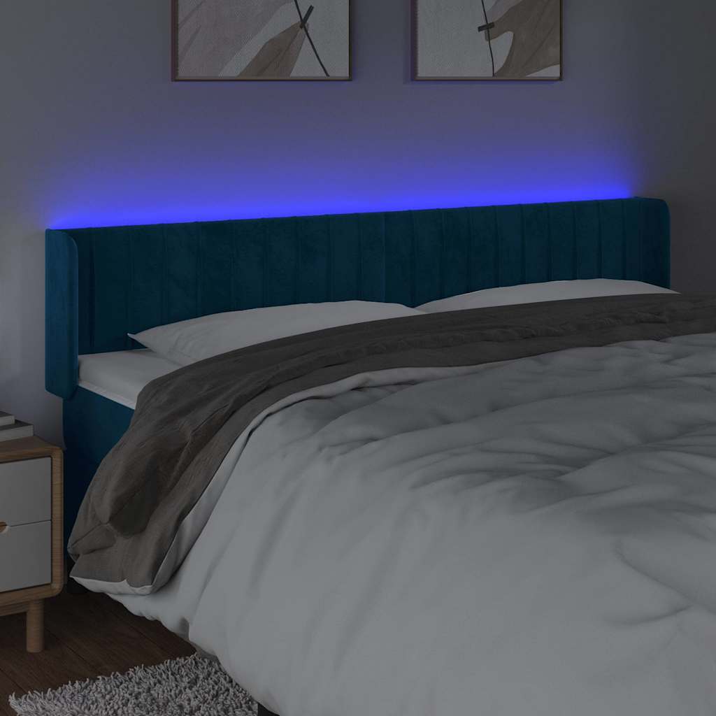 LED uzglavlje tamnoplavo 183x16x78/88 cm baršunasto