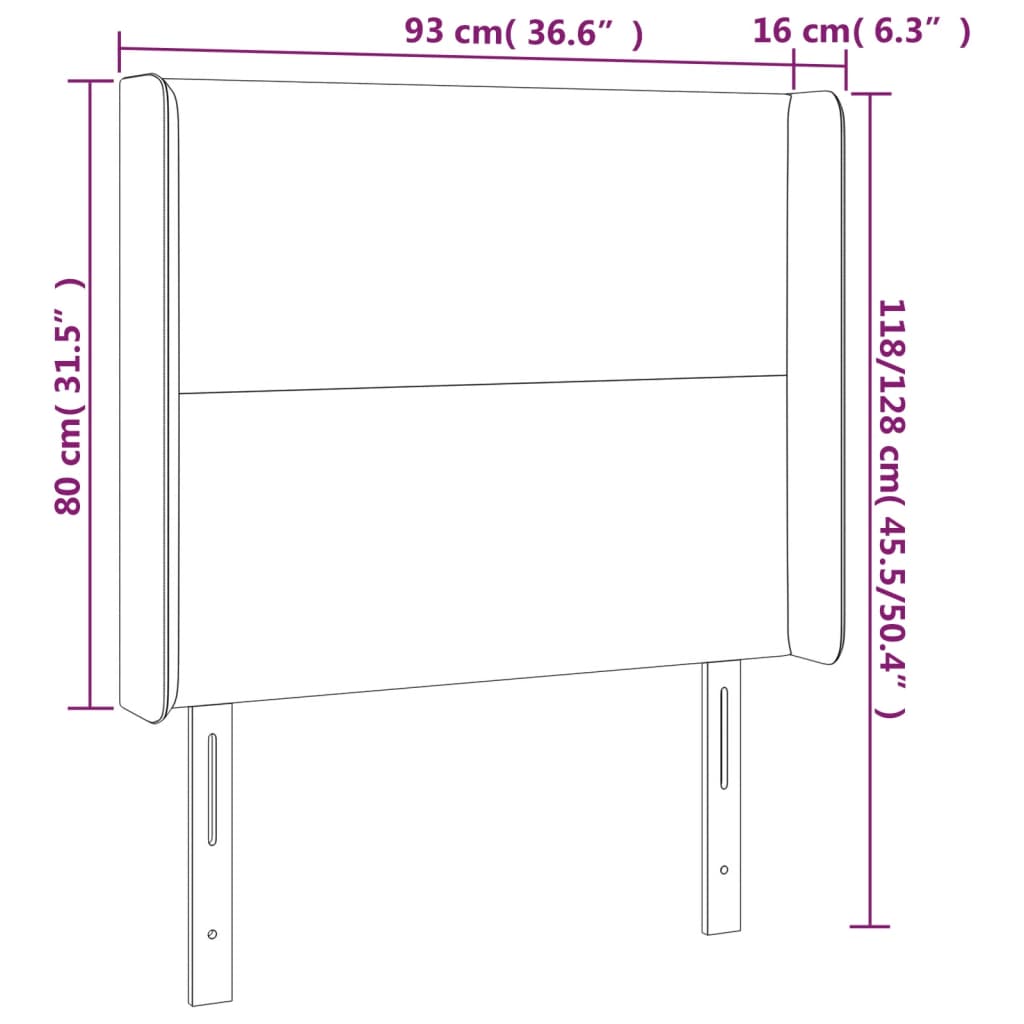 LED uzglavlje crno 93x16x118/128 cm baršunasto