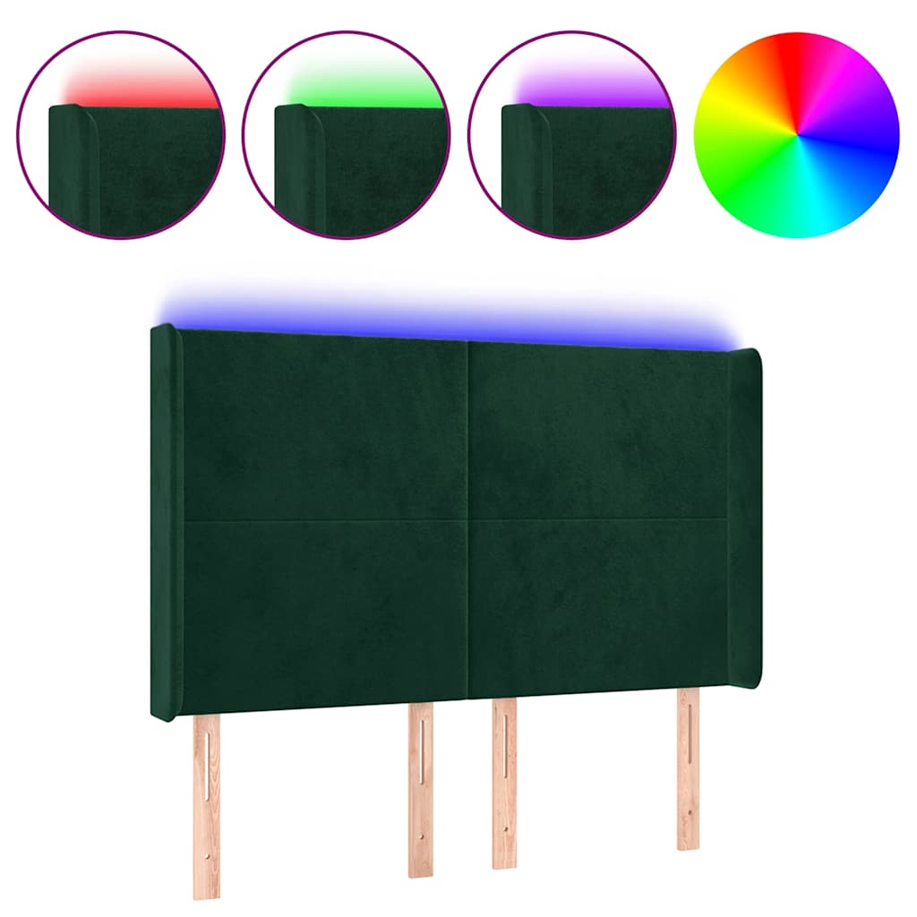 LED uzglavlje tamnozeleno 147x16x118/128 cm baršunasto