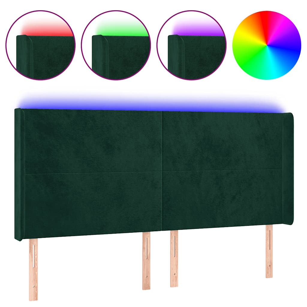 LED uzglavlje tamnozeleno 163x16x118/128 cm baršunasto