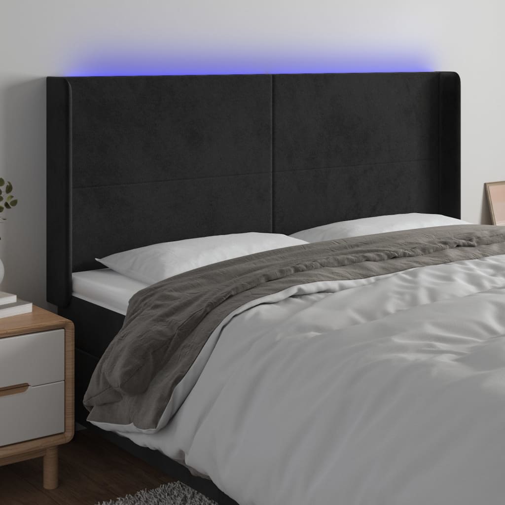 LED uzglavlje crno 183 x 16 x 118/128 cm baršunasto