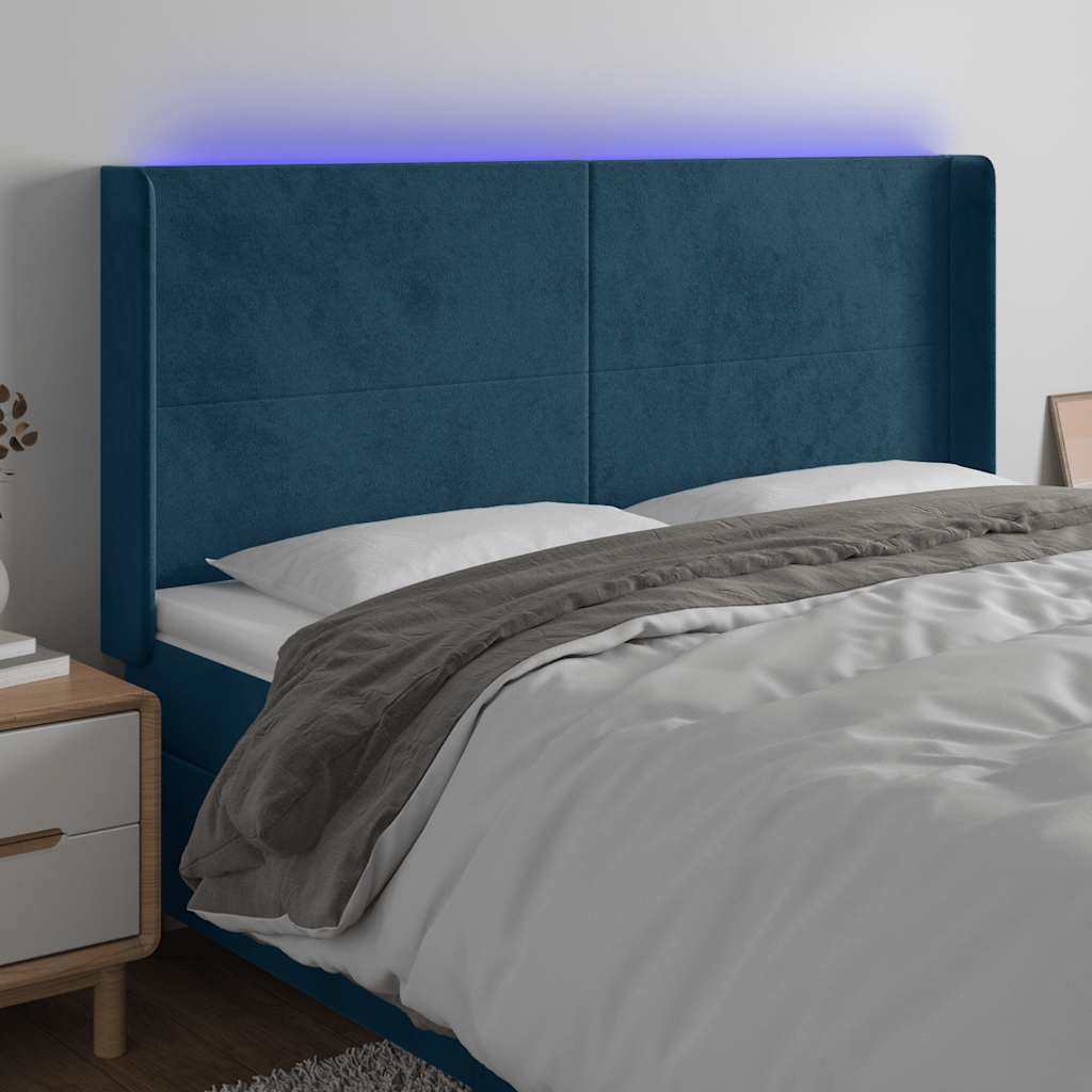 LED uzglavlje tamnoplavo 203 x 16 x 118/128 cm od tkanine