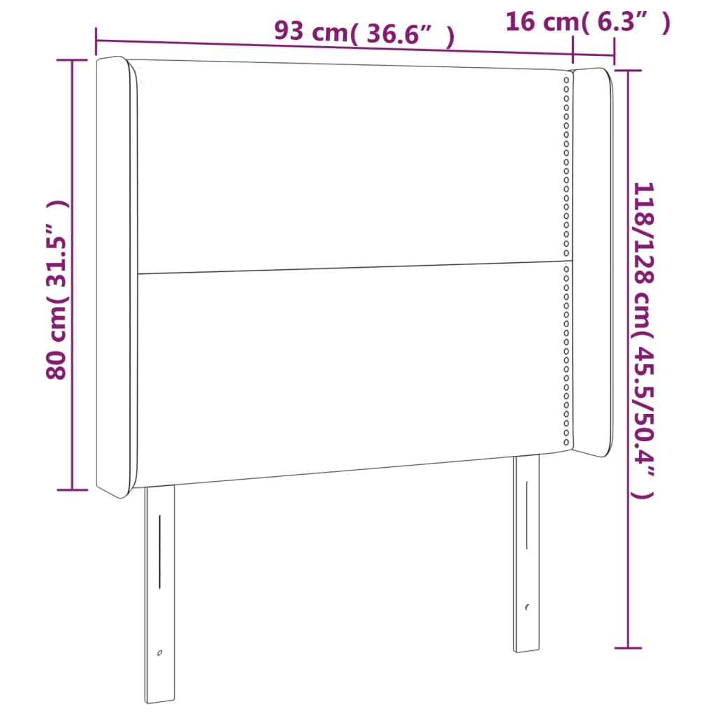 LED uzglavlje crno 93x16x118/128 cm baršunasto