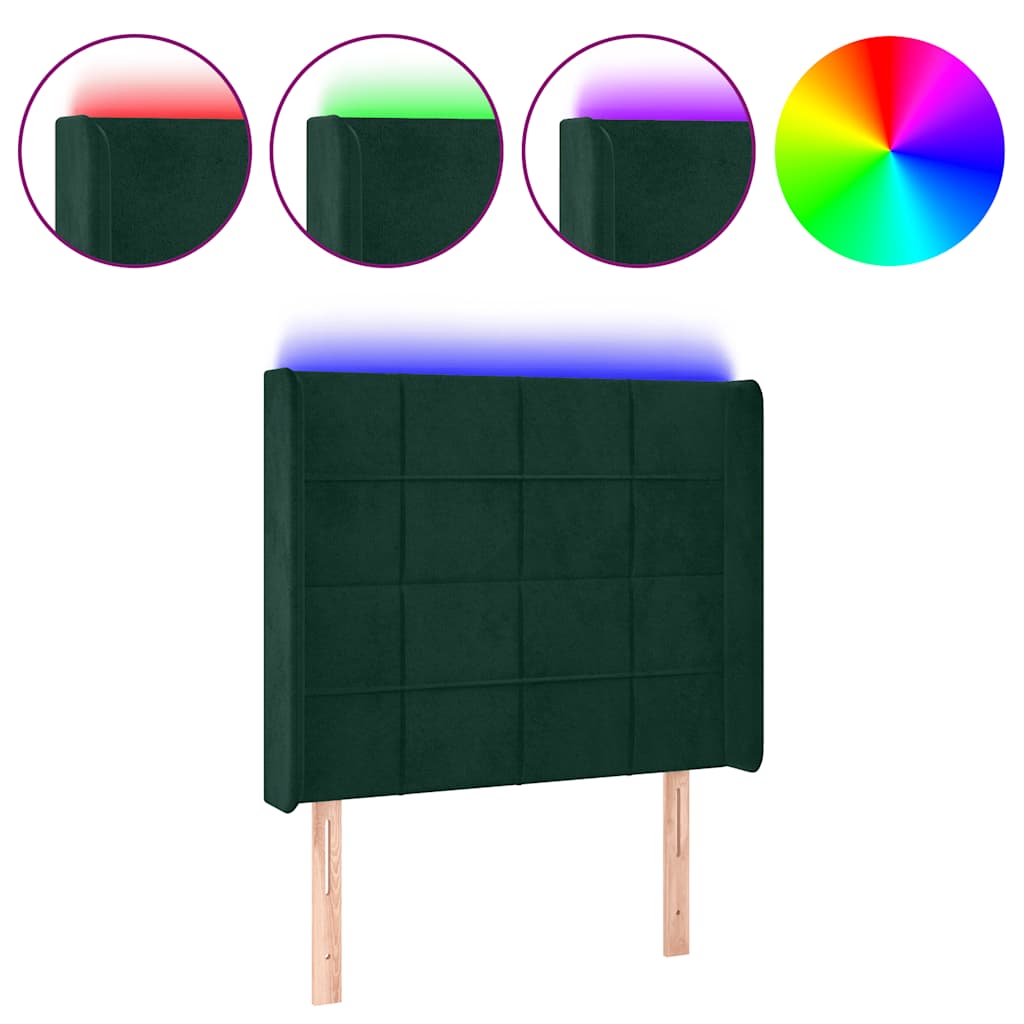 LED uzglavlje tamnozeleno 103x16x118/128 cm baršunasto