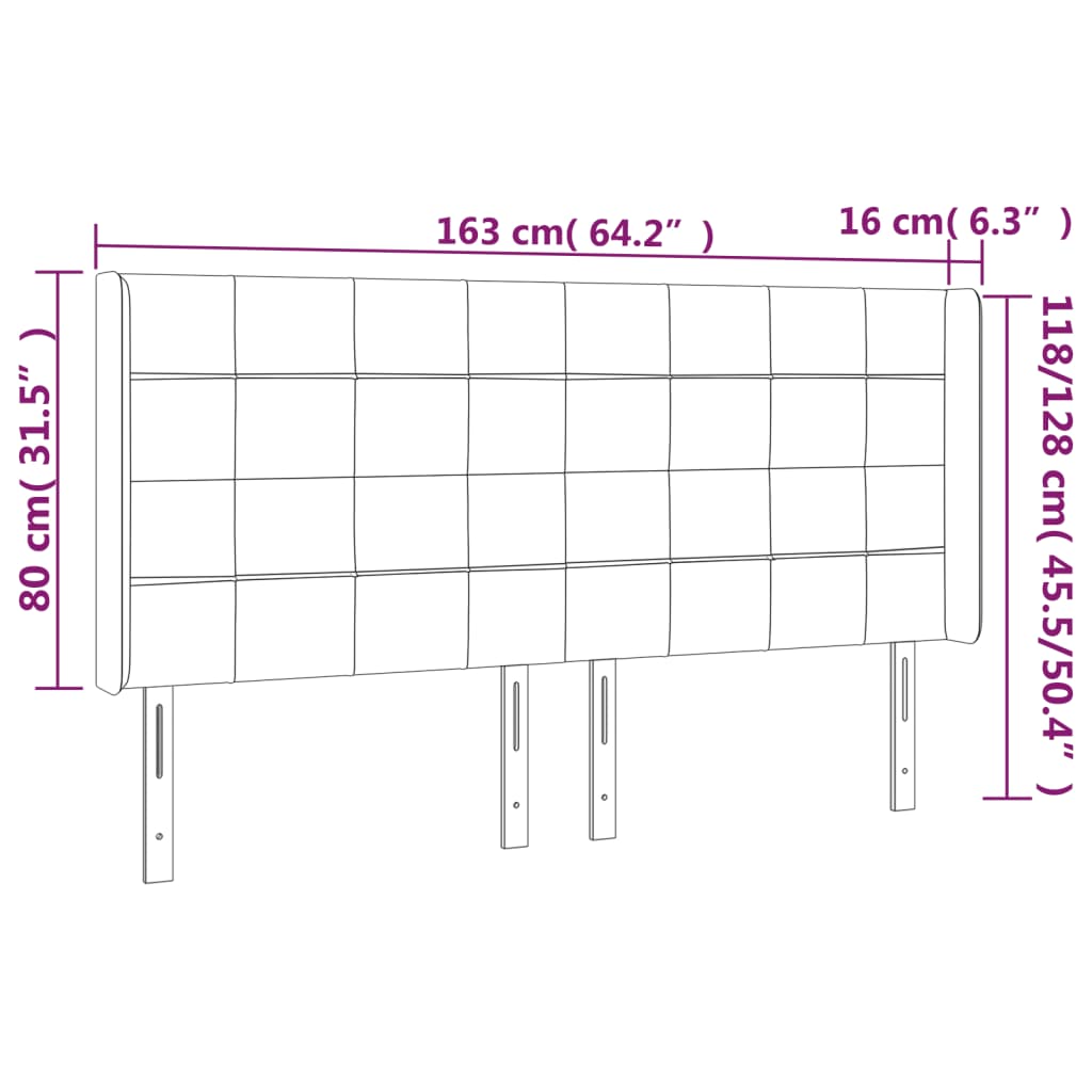 LED uzglavlje crno 163 x 16 x 118/128 cm baršunasto
