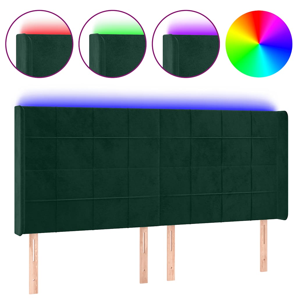 LED uzglavlje tamnozeleno 163x16x118/128 cm baršunasto