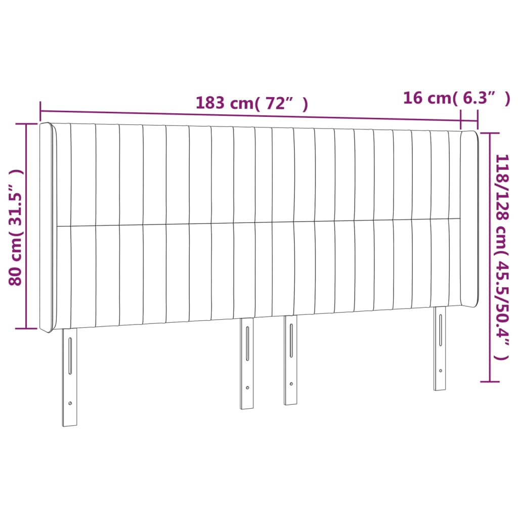 LED uzglavlje tamnosivo 183 x 16 x 118/128 cm od tkanine