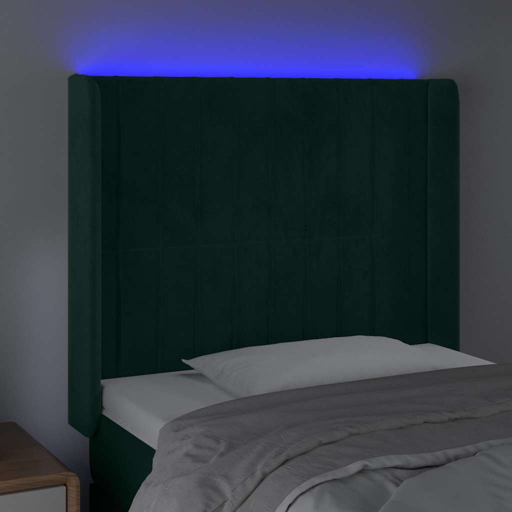 LED uzglavlje tamnozeleno 93x16x118/128 cm baršunasto