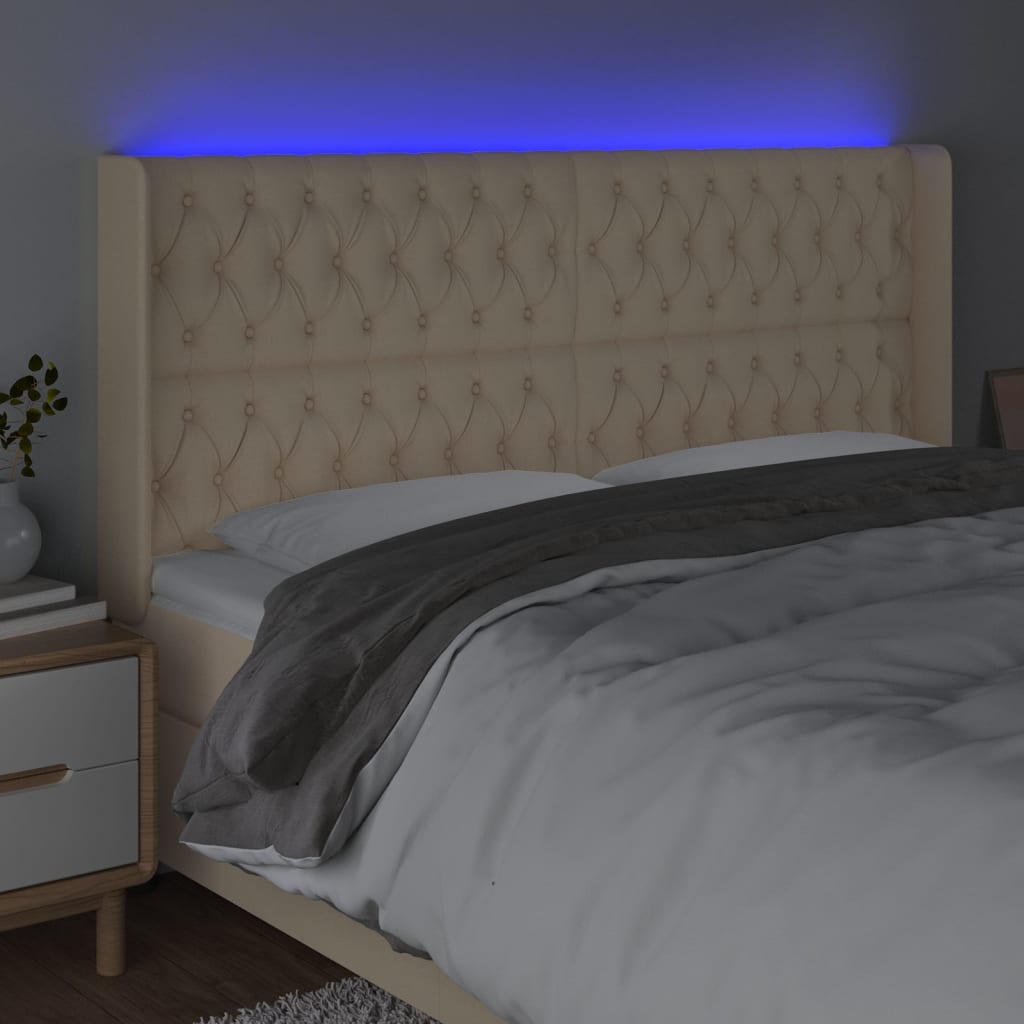 LED uzglavlje krem 183 x 16 x 118/128 cm od tkanine