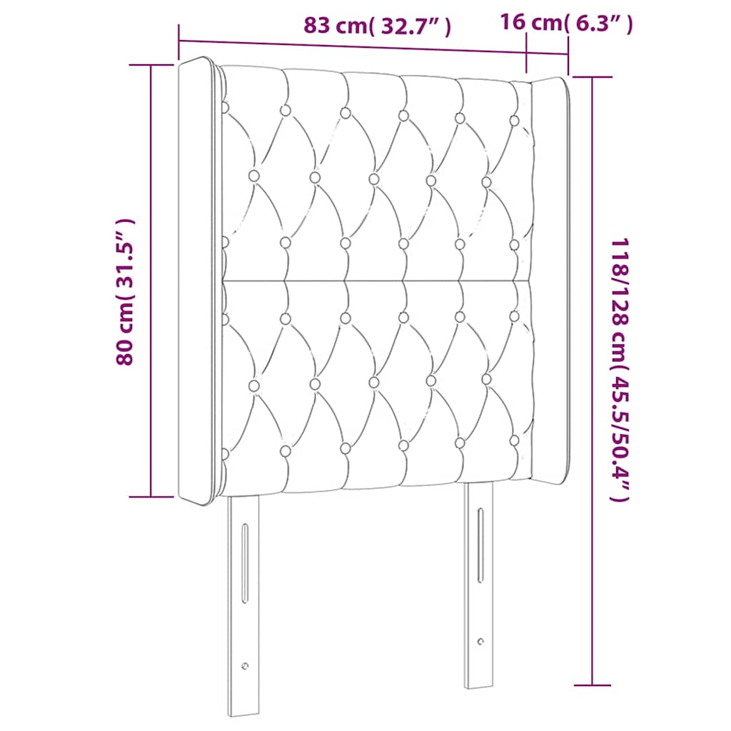 LED uzglavlje crno 83x16x118/128 cm baršunasto