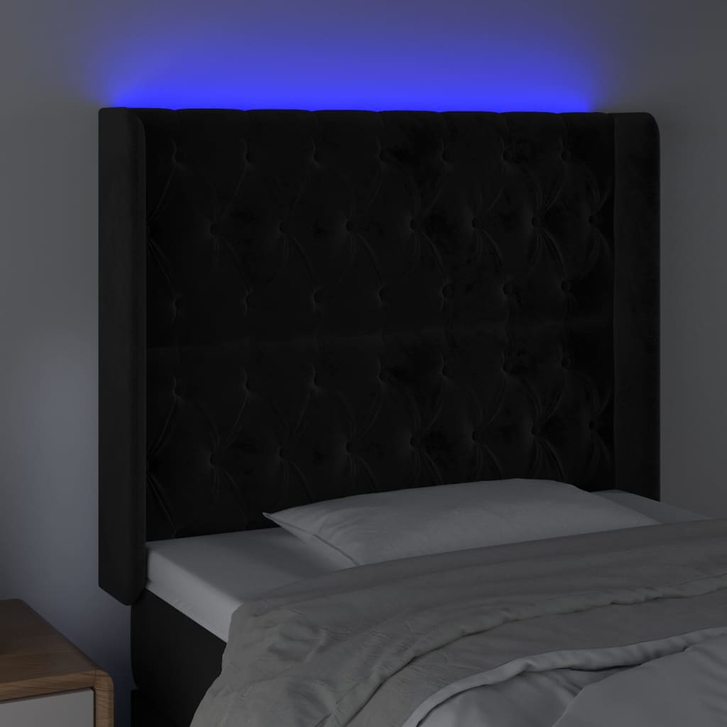 LED uzglavlje crno 93x16x118/128 cm baršunasto