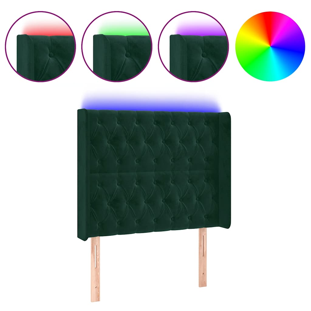 LED uzglavlje tamnozeleno 103x16x118/128 cm baršunasto