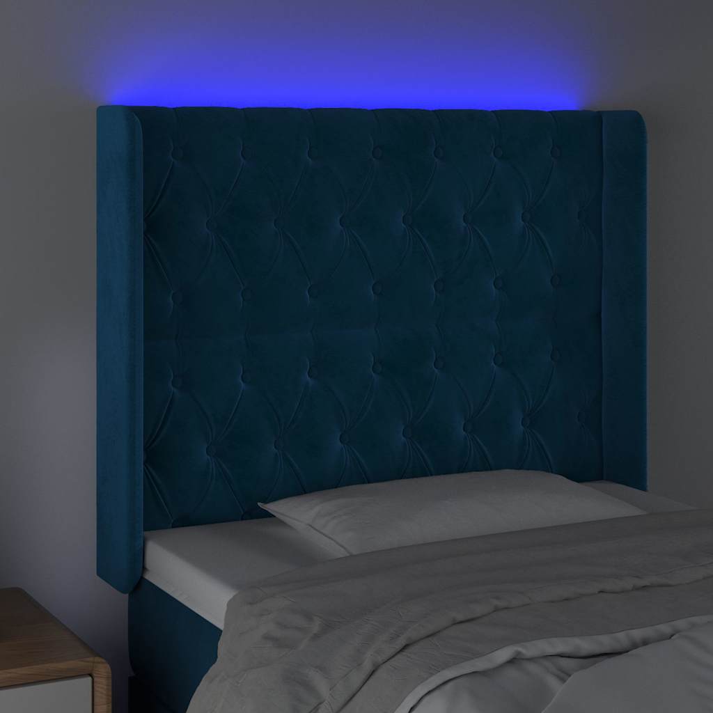 LED uzglavlje tamnoplavo 103x16x118/128 cm baršunasto