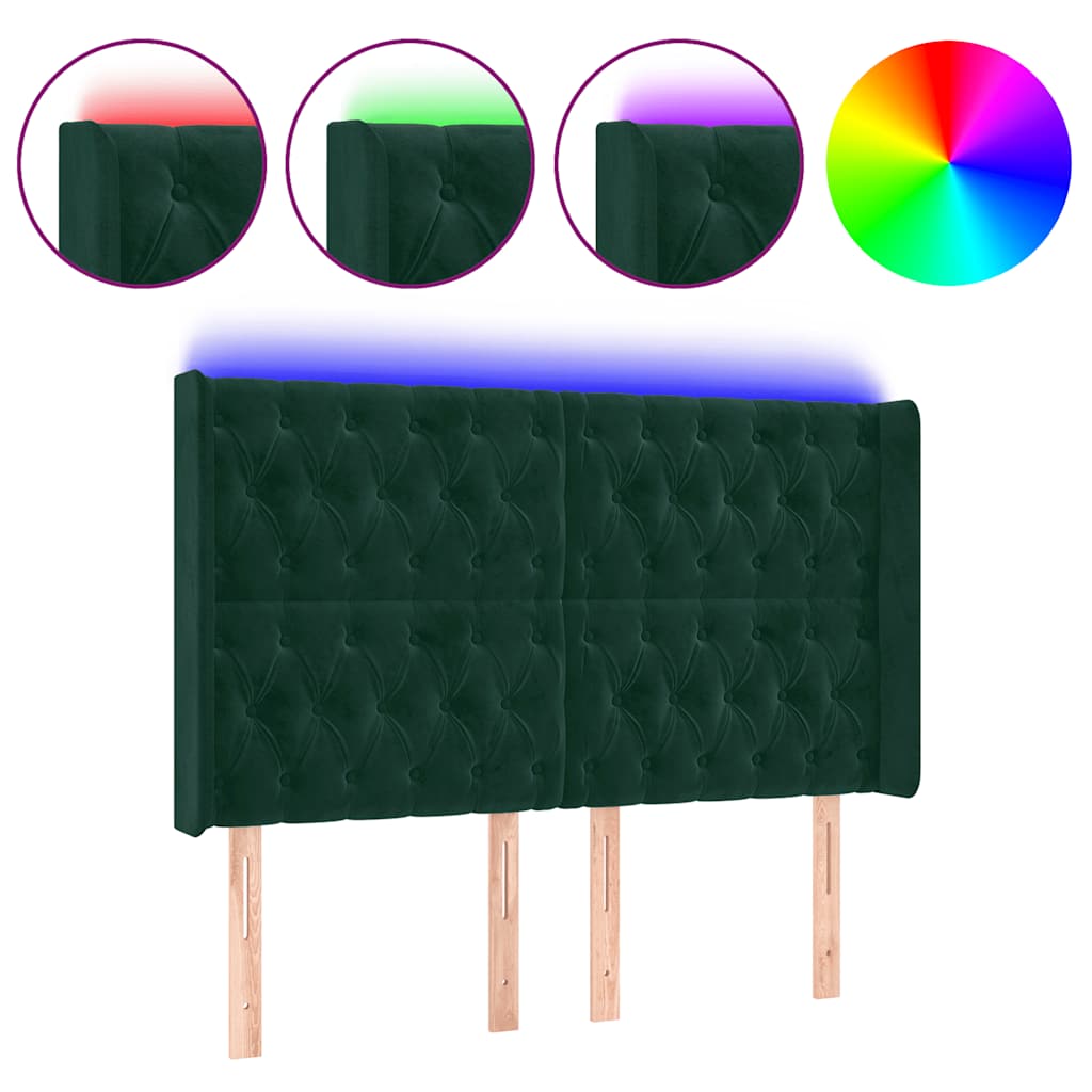 LED uzglavlje tamnozeleno 147x16x118/128 cm baršunasto