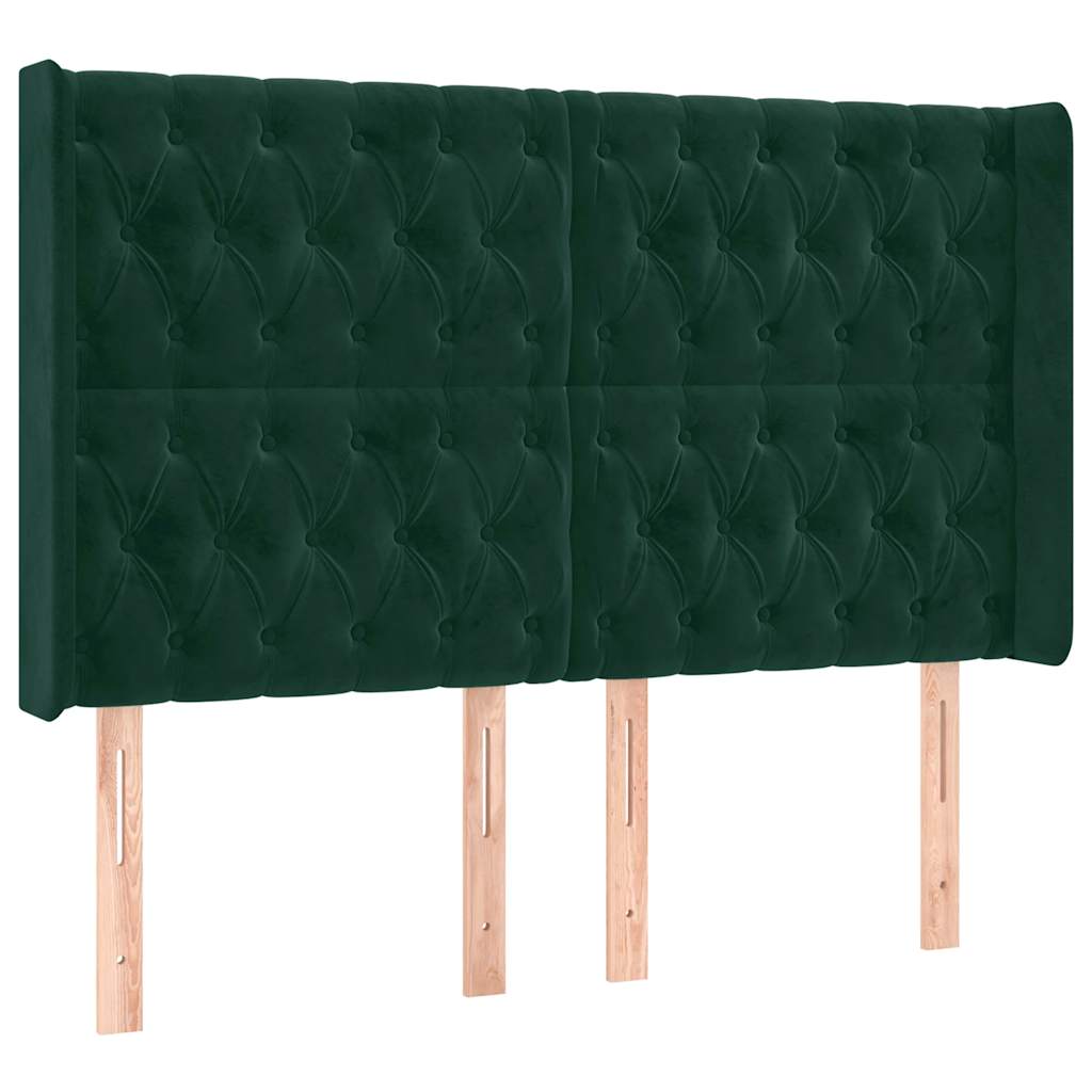LED uzglavlje tamnozeleno 147x16x118/128 cm baršunasto