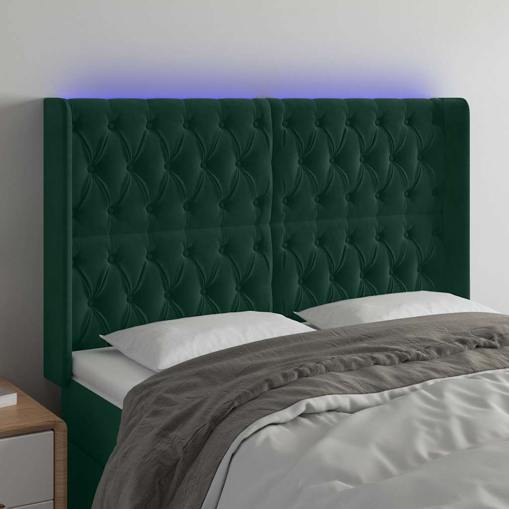 LED uzglavlje tamnozeleno 147x16x118/128 cm baršunasto