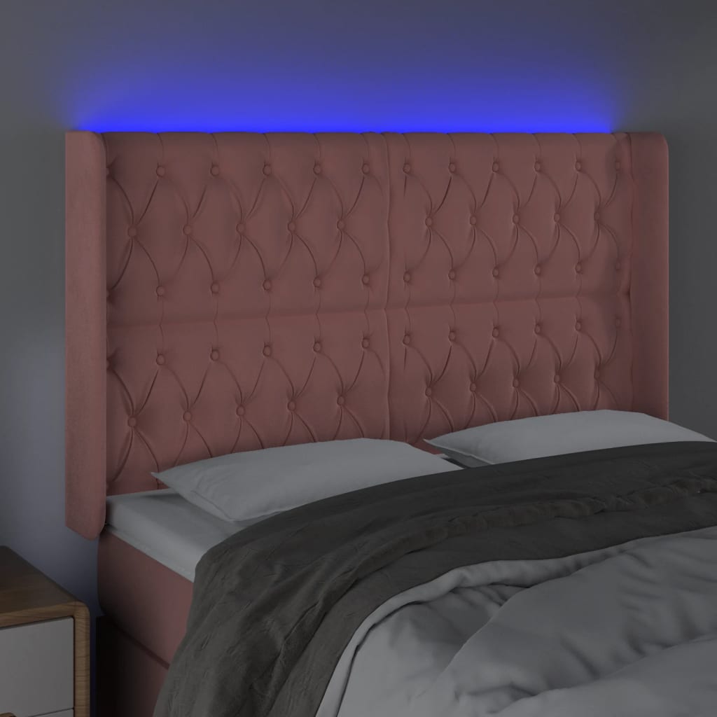 LED uzglavlje Ružičasta 163x16x118/128 cm baršunasto
