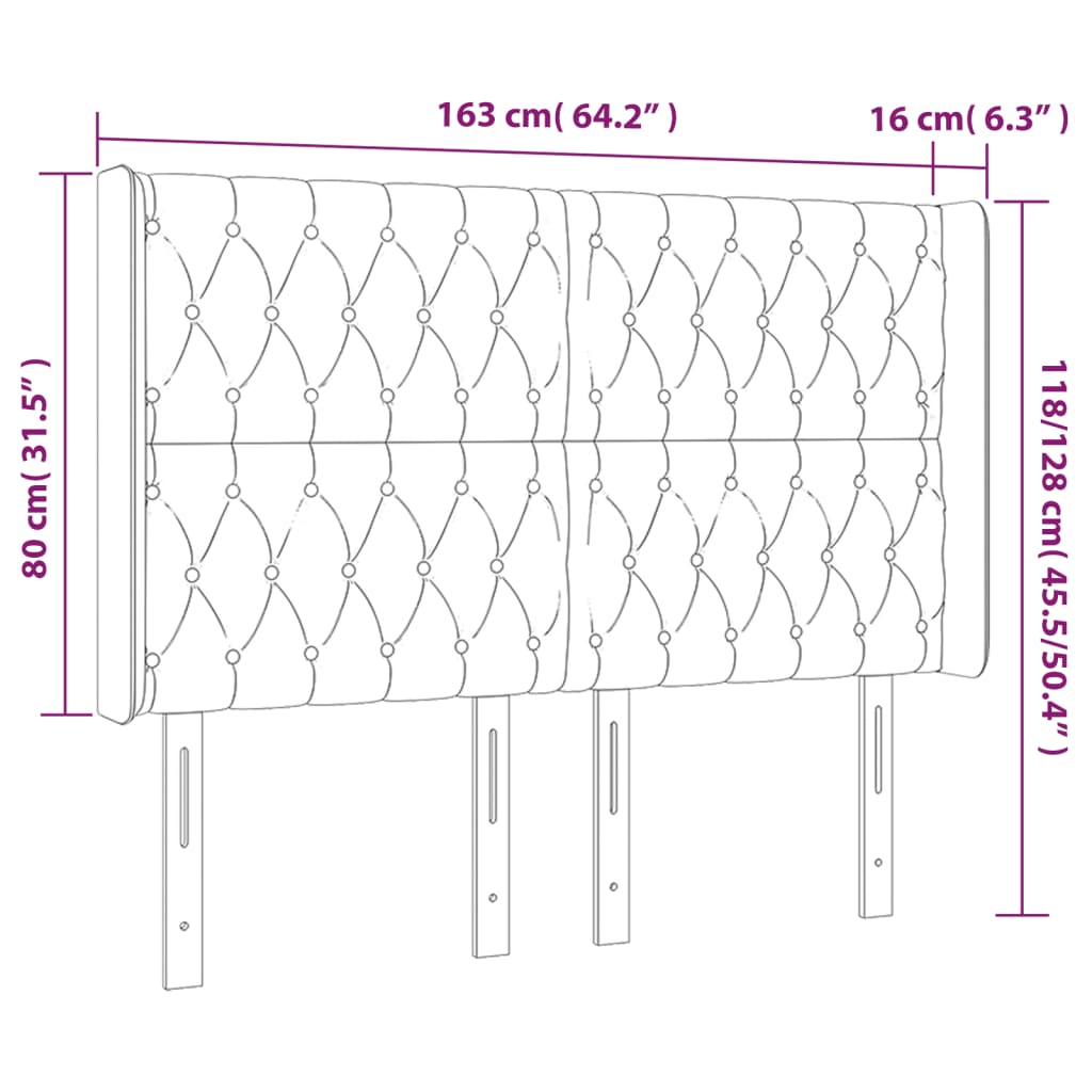 LED uzglavlje Ružičasta 163x16x118/128 cm baršunasto