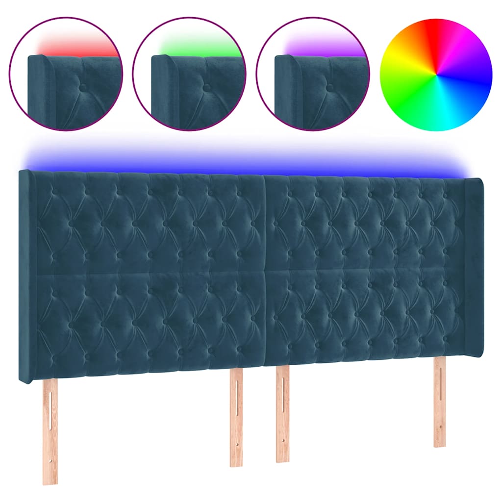 LED uzglavlje tamnoplavo 203 x 16 x 118/128 cm od tkanine