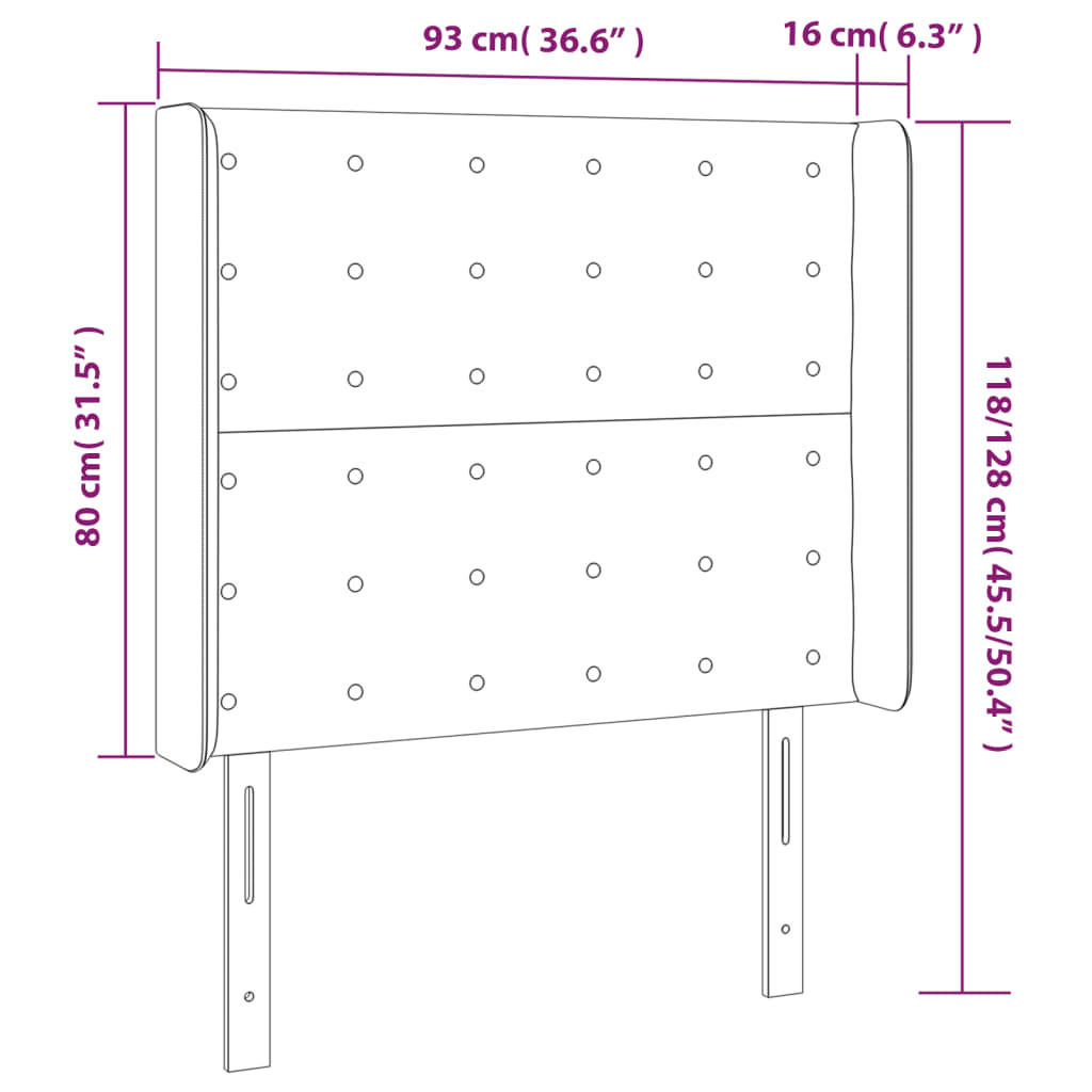 LED uzglavlje crno 93x16x118/128 cm baršunasto